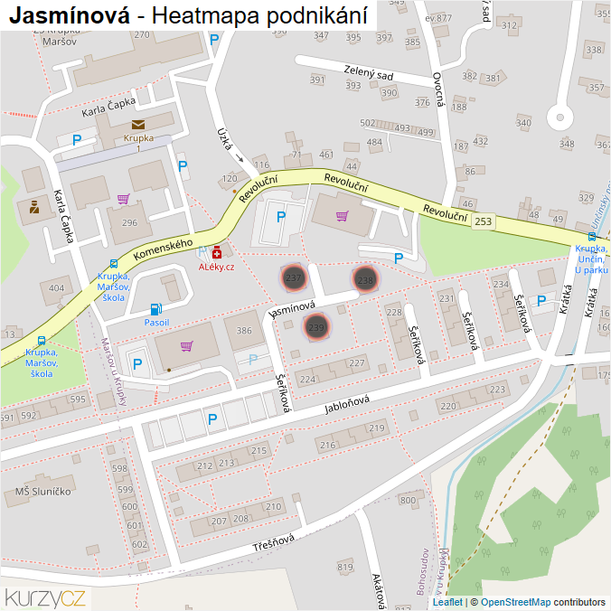 Mapa Jasmínová - Firmy v ulici.