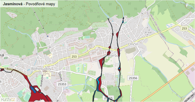 Jasmínová - záplavové mapy stoleté vody