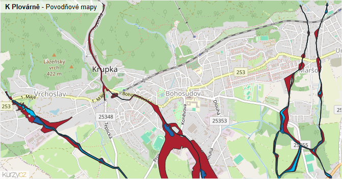 K Plovárně - záplavové mapy stoleté vody