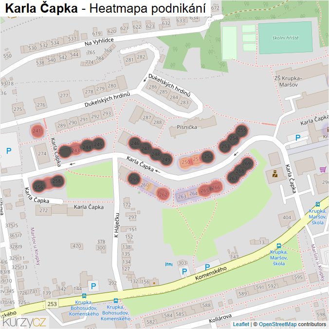 Mapa Karla Čapka - Firmy v ulici.