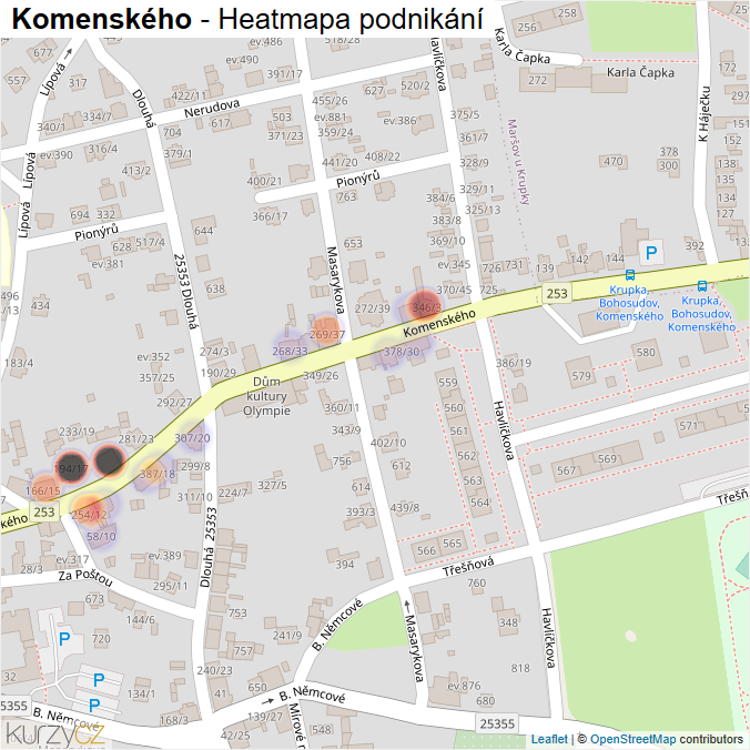 Mapa Komenského - Firmy v ulici.