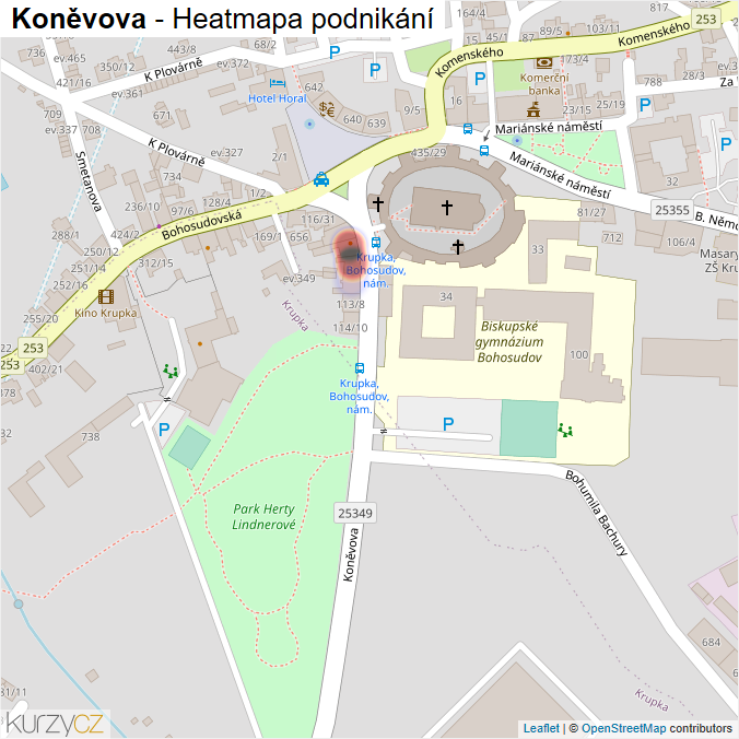Mapa Koněvova - Firmy v ulici.
