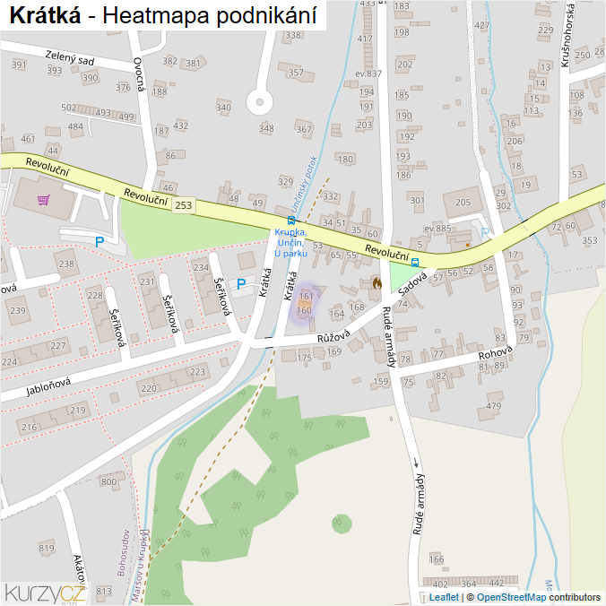 Mapa Krátká - Firmy v ulici.