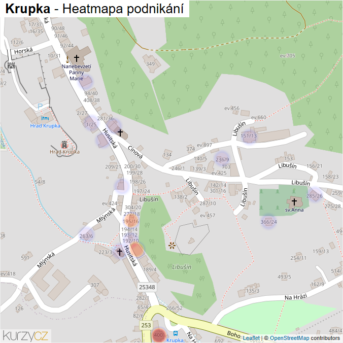 Mapa Krupka - Firmy v části obce.