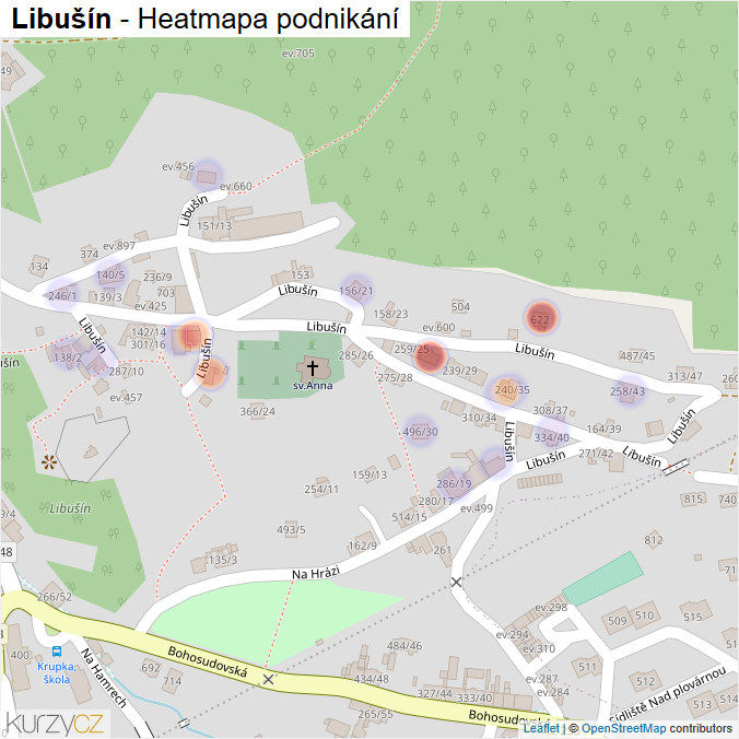 Mapa Libušín - Firmy v ulici.