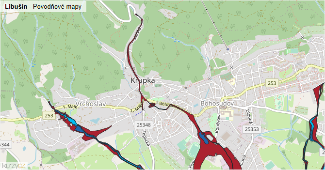 Libušín - záplavové mapy stoleté vody