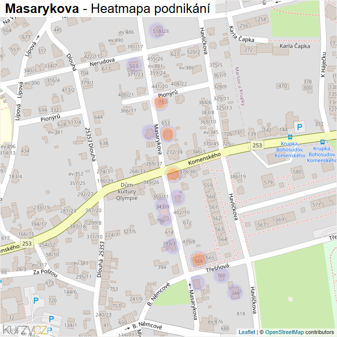 Mapa Masarykova - Firmy v ulici.