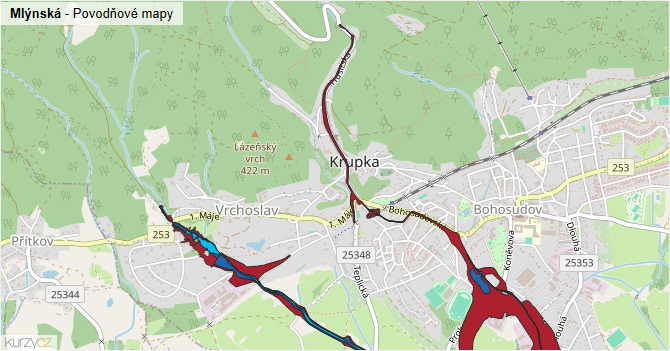 Mlýnská - záplavové mapy stoleté vody