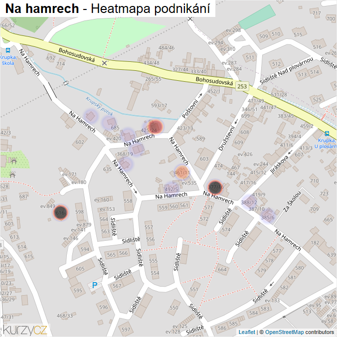 Mapa Na hamrech - Firmy v ulici.