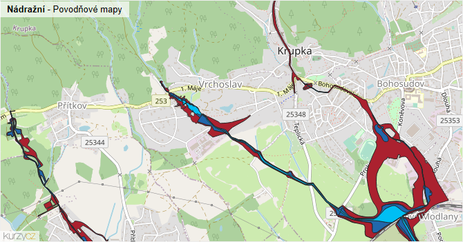 Nádražní - záplavové mapy stoleté vody
