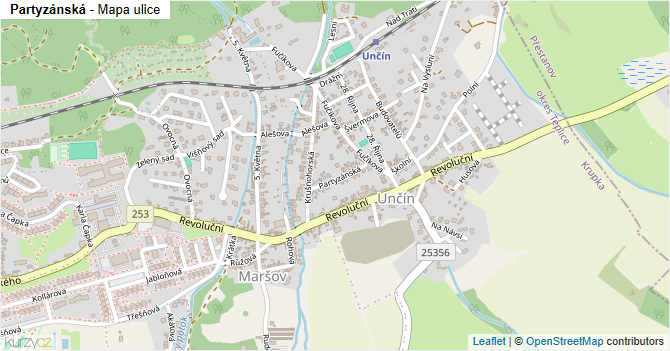 Partyzánská - mapa ulice
