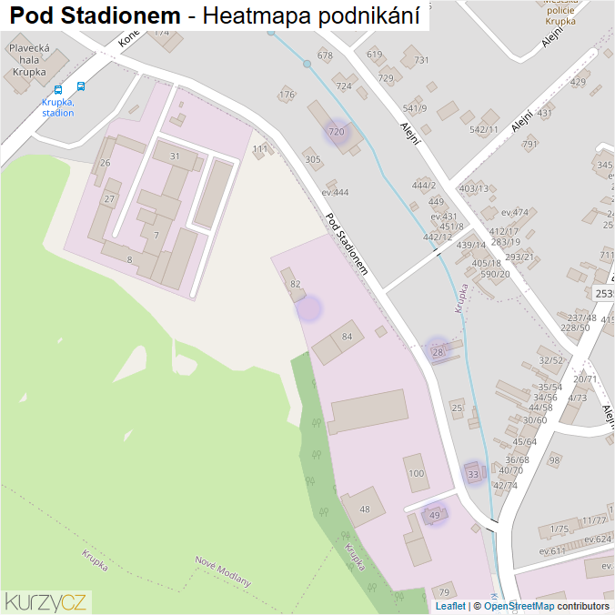 Mapa Pod Stadionem - Firmy v ulici.