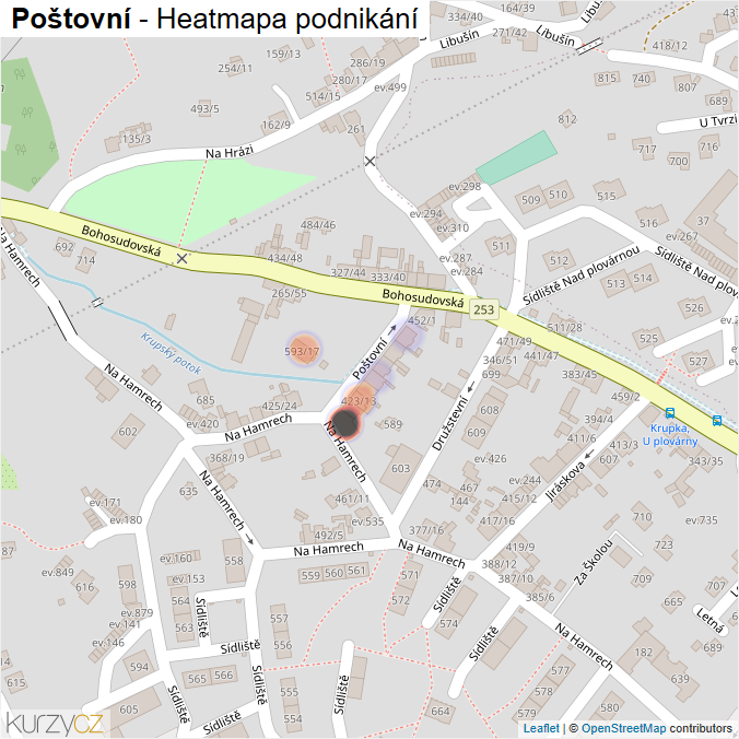 Mapa Poštovní - Firmy v ulici.