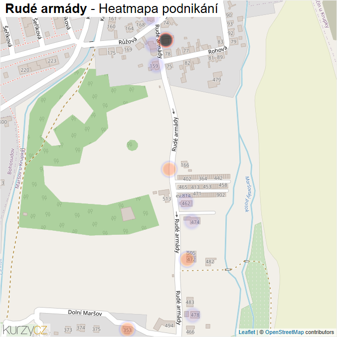 Mapa Rudé armády - Firmy v ulici.