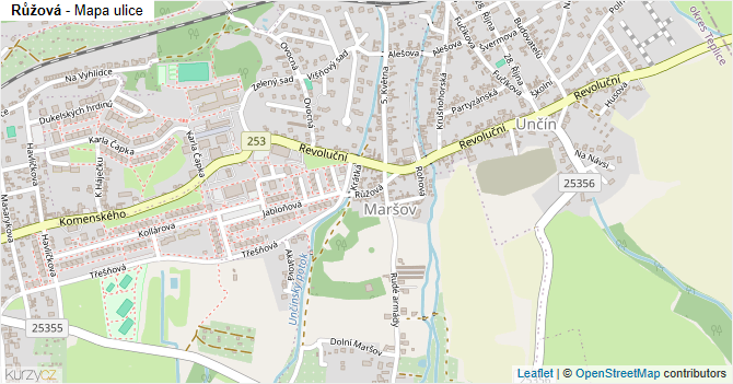 Růžová - mapa ulice
