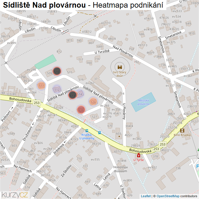 Mapa Sídliště Nad plovárnou - Firmy v ulici.