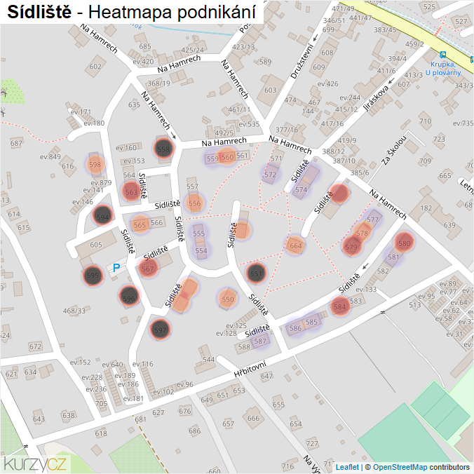 Mapa Sídliště - Firmy v ulici.