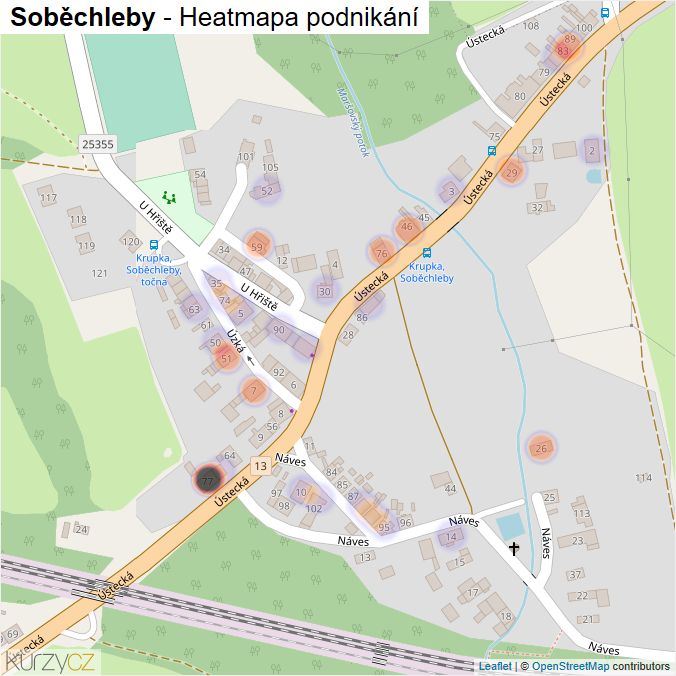 Mapa Soběchleby - Firmy v části obce.