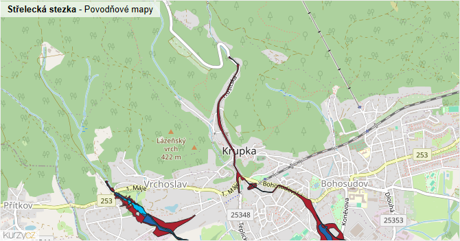 Střelecká stezka - záplavové mapy stoleté vody
