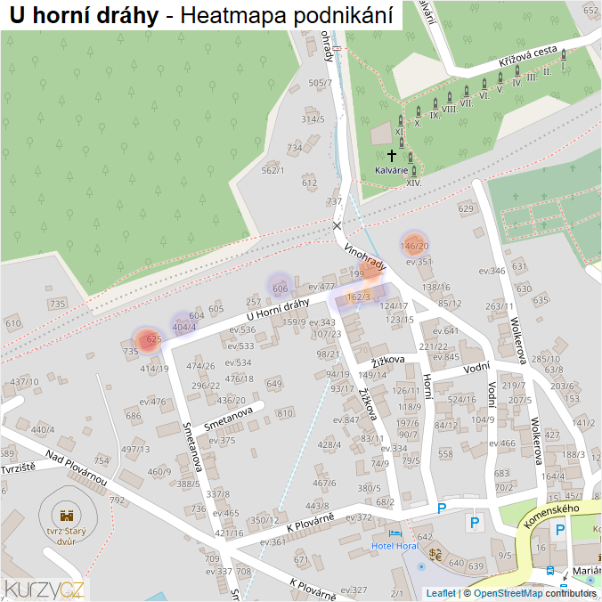 Mapa U horní dráhy - Firmy v ulici.