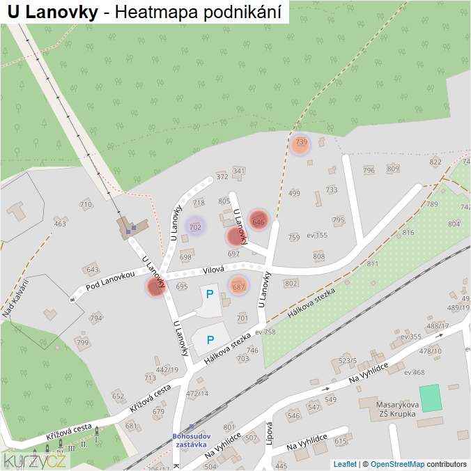 Mapa U Lanovky - Firmy v ulici.
