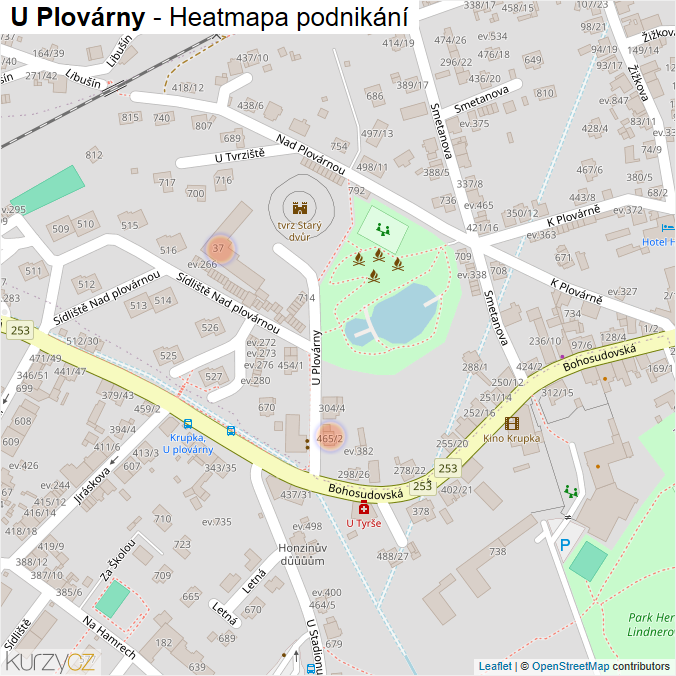 Mapa U Plovárny - Firmy v ulici.