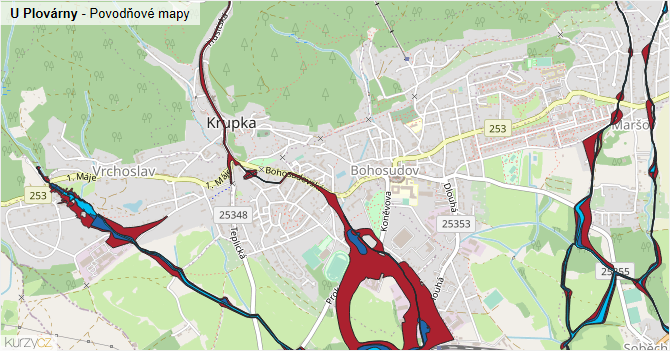 U Plovárny - záplavové mapy stoleté vody