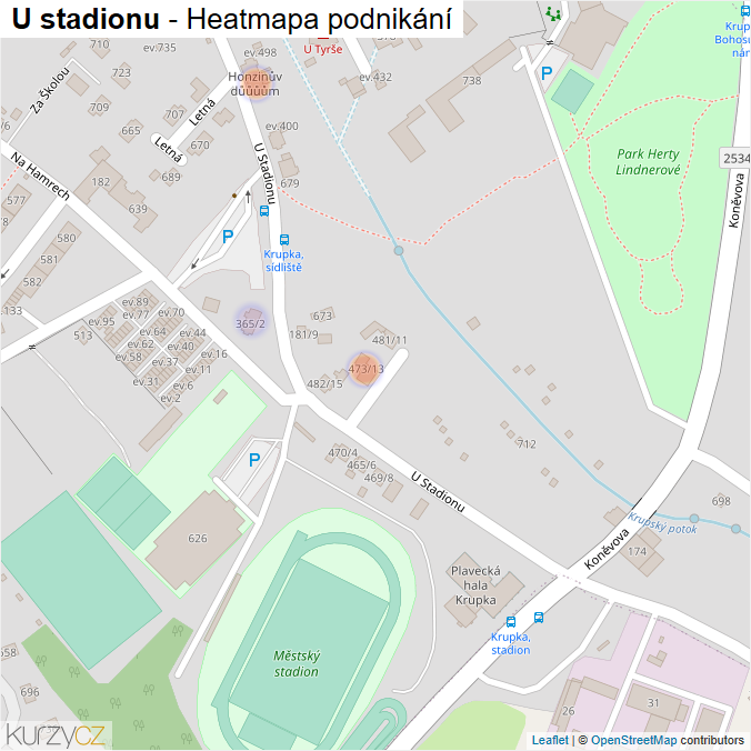 Mapa U stadionu - Firmy v ulici.