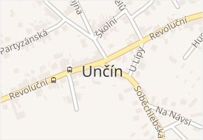 Unčín v obci Krupka - mapa části obce