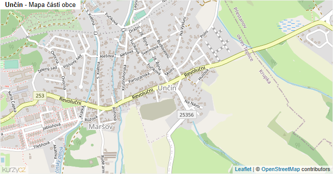Unčín - mapa části obce