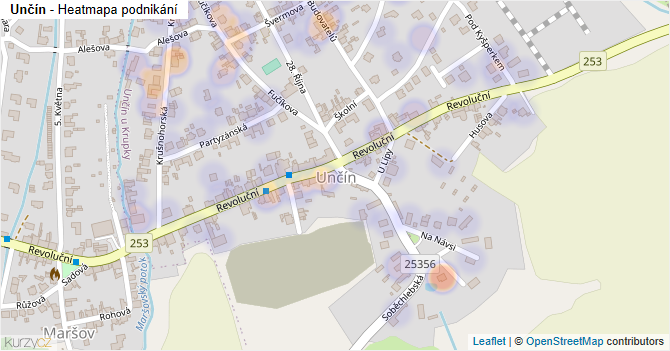 Unčín - mapa podnikání