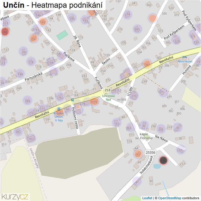 Mapa Unčín - Firmy v části obce.