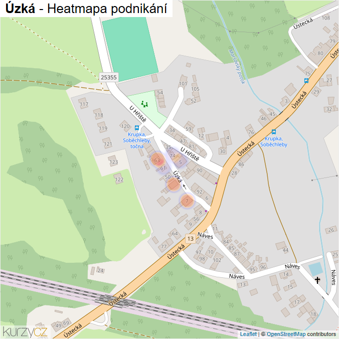Mapa Úzká - Firmy v ulici.