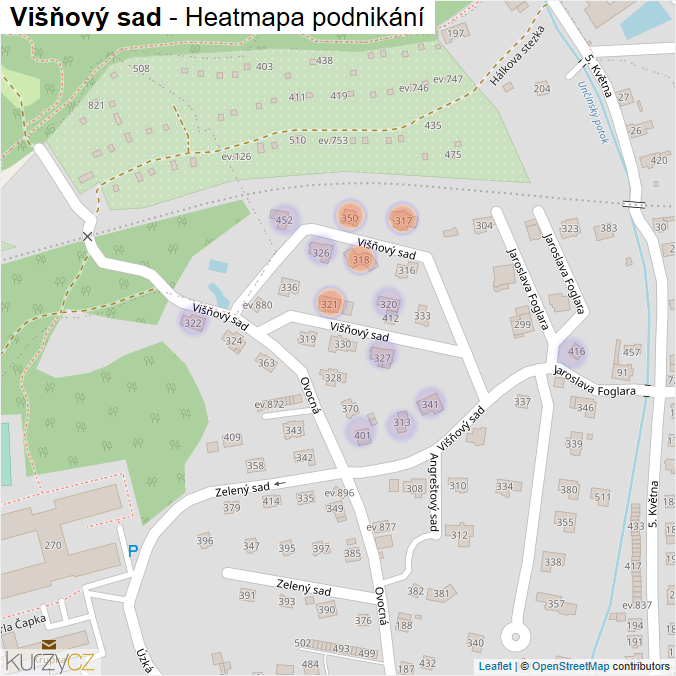Mapa Višňový sad - Firmy v ulici.