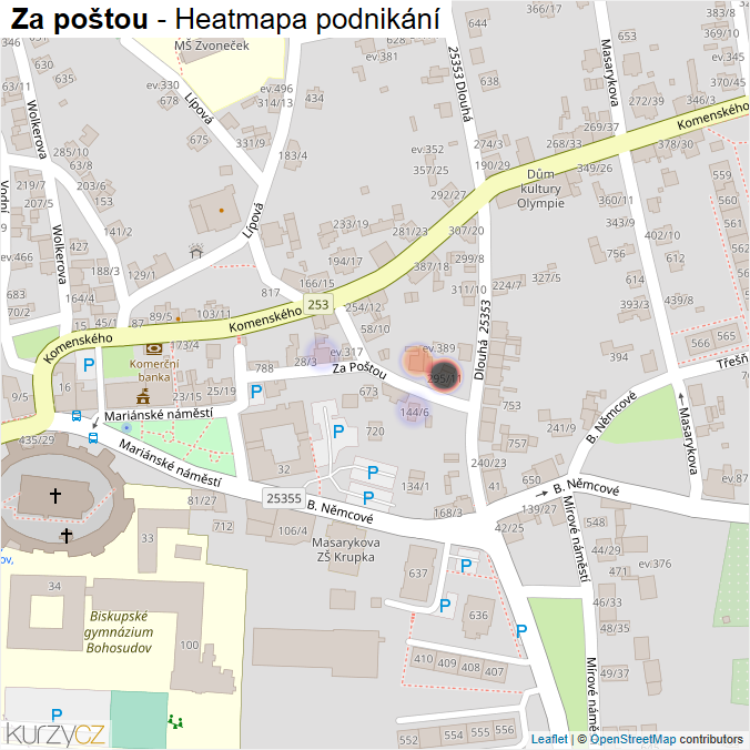 Mapa Za poštou - Firmy v ulici.