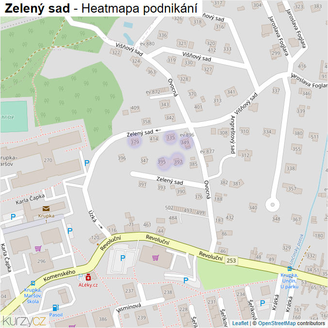Mapa Zelený sad - Firmy v ulici.