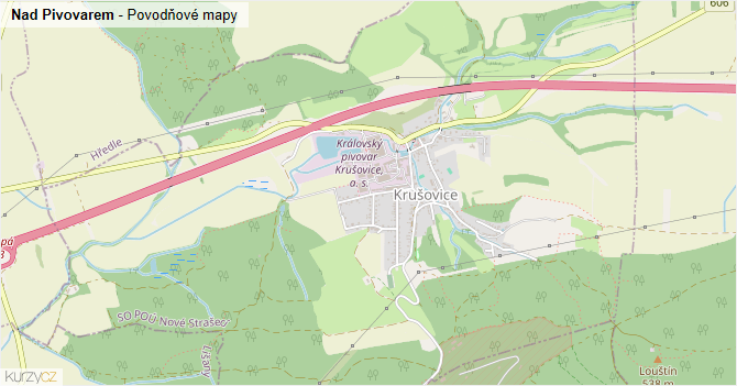Nad Pivovarem - záplavové mapy stoleté vody