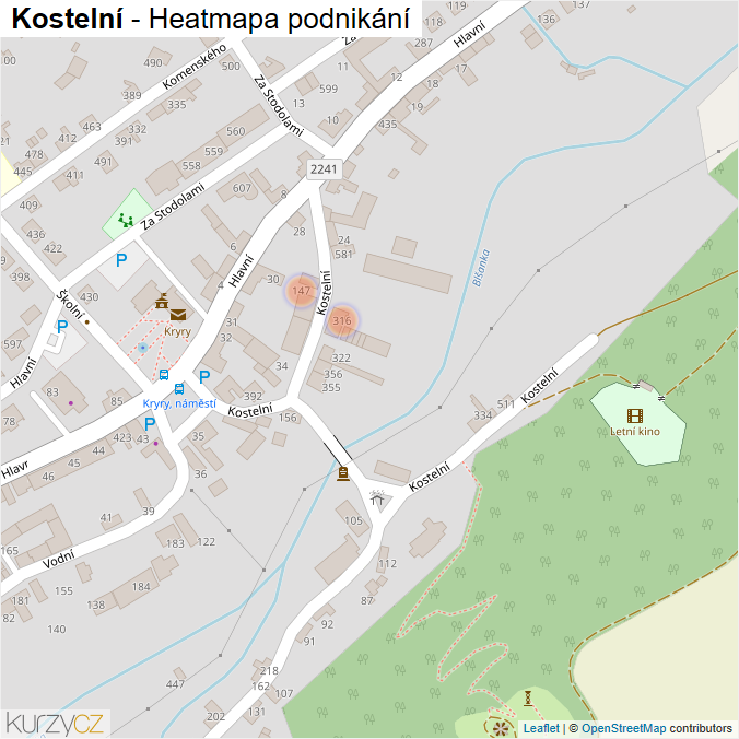 Mapa Kostelní - Firmy v ulici.