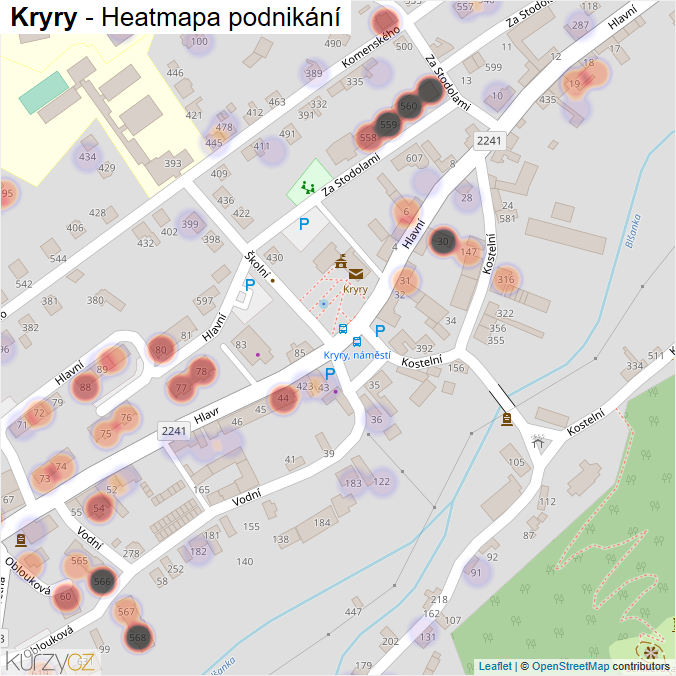 Mapa Kryry - Firmy v části obce.