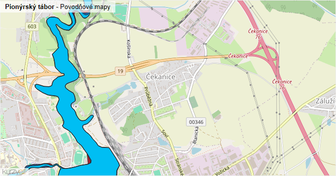 Pionýrský tábor - záplavové mapy stoleté vody
