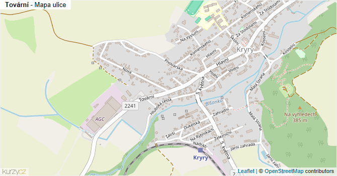 Tovární - mapa ulice