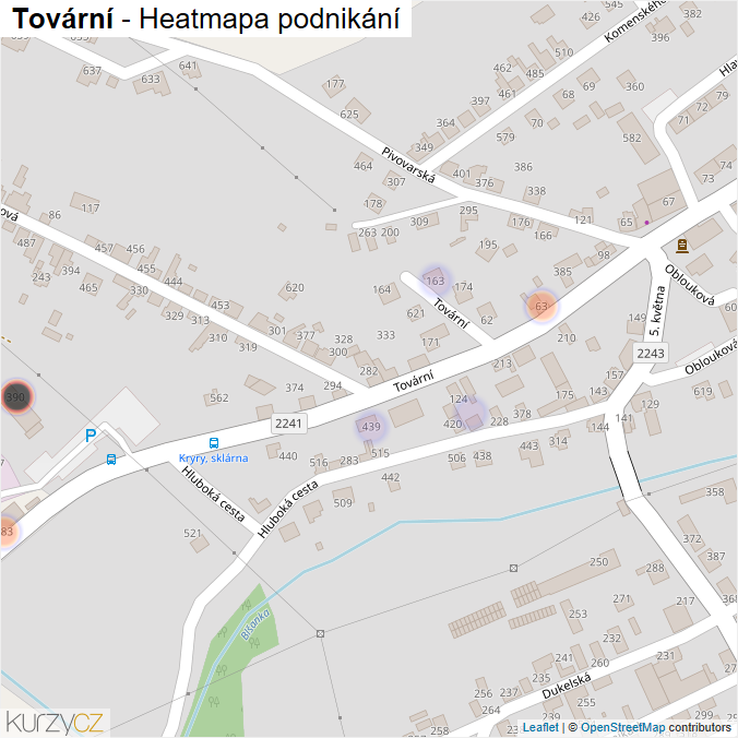 Mapa Tovární - Firmy v ulici.