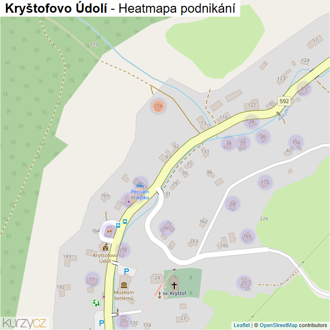 Mapa Kryštofovo Údolí - Firmy v části obce.