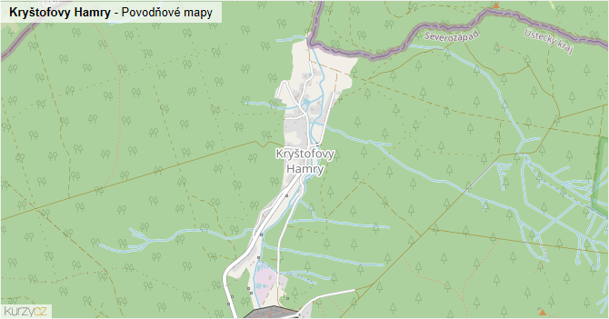 Kryštofovy Hamry - záplavové mapy stoleté vody
