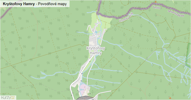 Kryštofovy Hamry - záplavové mapy stoleté vody