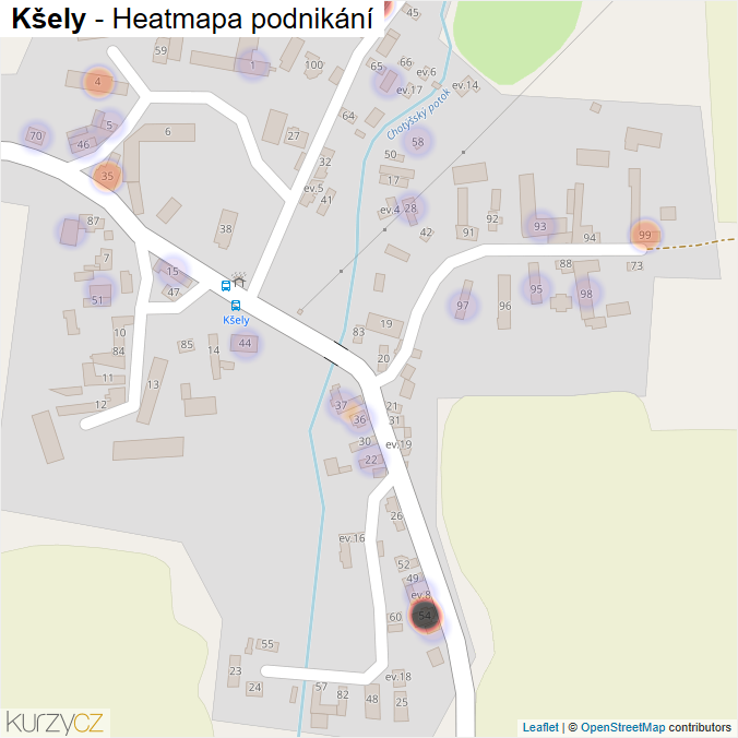Mapa Kšely - Firmy v části obce.
