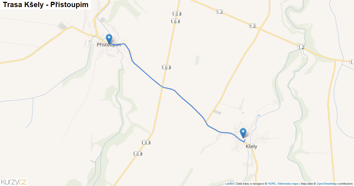 Kšely-Přistoupim, mapa trasy