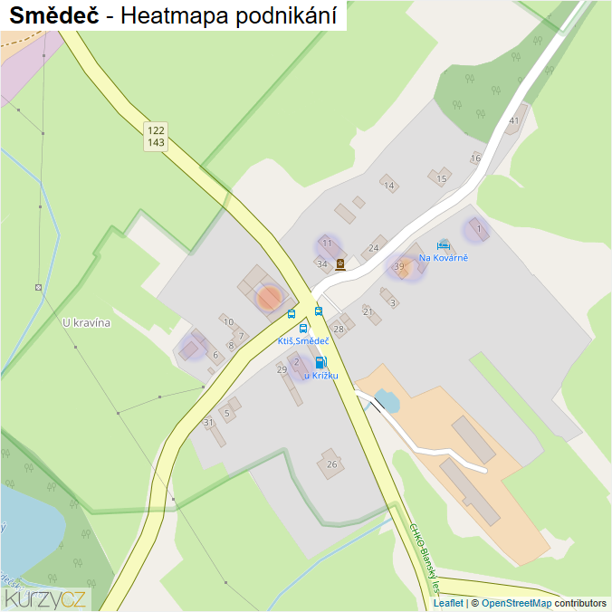 Mapa Smědeč - Firmy v části obce.