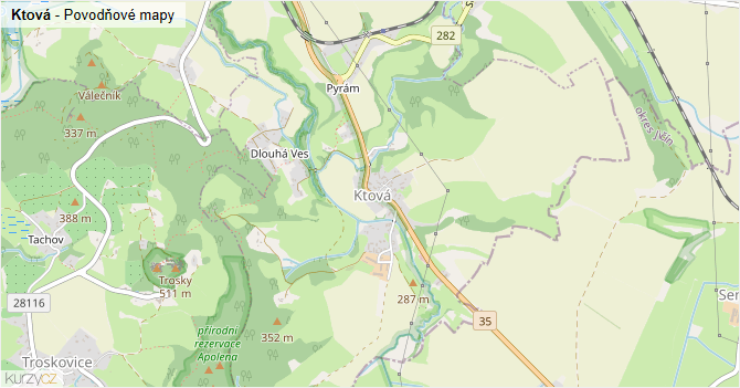 Ktová - záplavové mapy stoleté vody