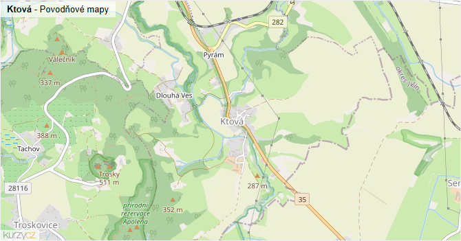 Ktová - záplavové mapy stoleté vody